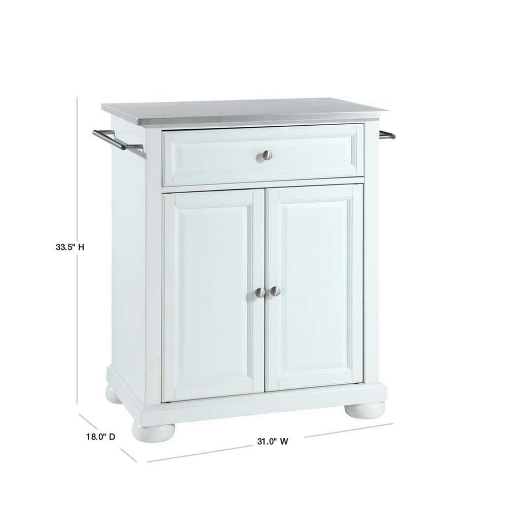 Crosley Alexandria Stainless Steel Top Portable Kitchen Island White : Hardwood Construction, Adjustable Shelf