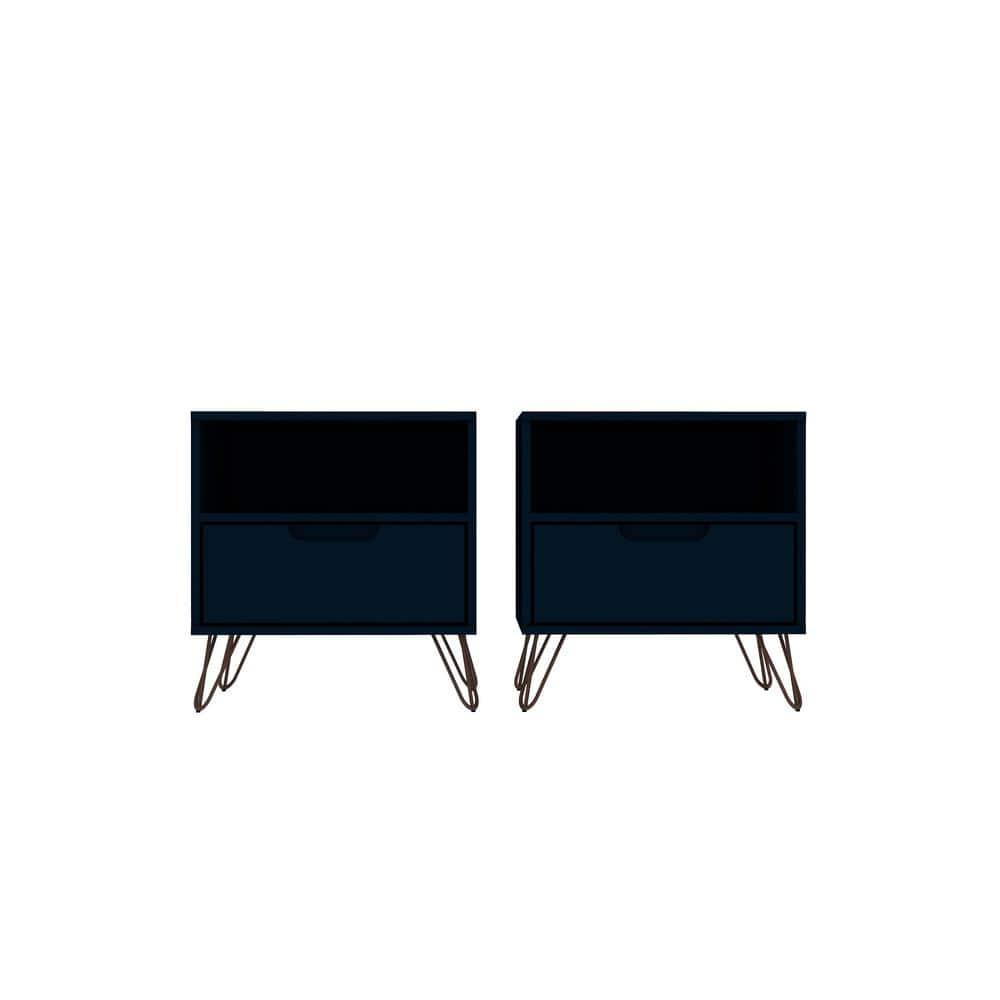 Set of 2 Rockefeller 1 Drawer Nightstands Tatiana Midnight Blue - Manhattan Comfort