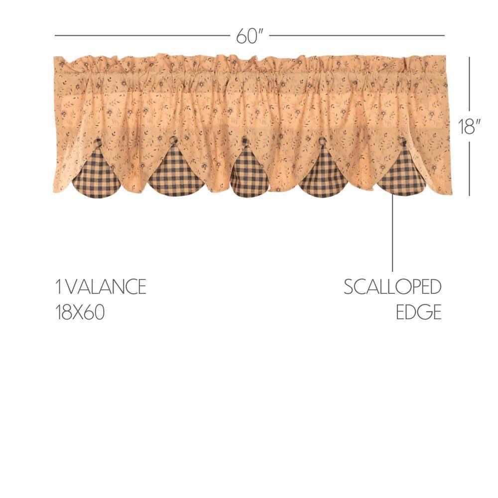 VHC Brands Maisie Primitive 18"x60" Valance Tan Rod Pocket Buttons Cotton Floral/Flower Hanging Loops Kitchen Window Curtains