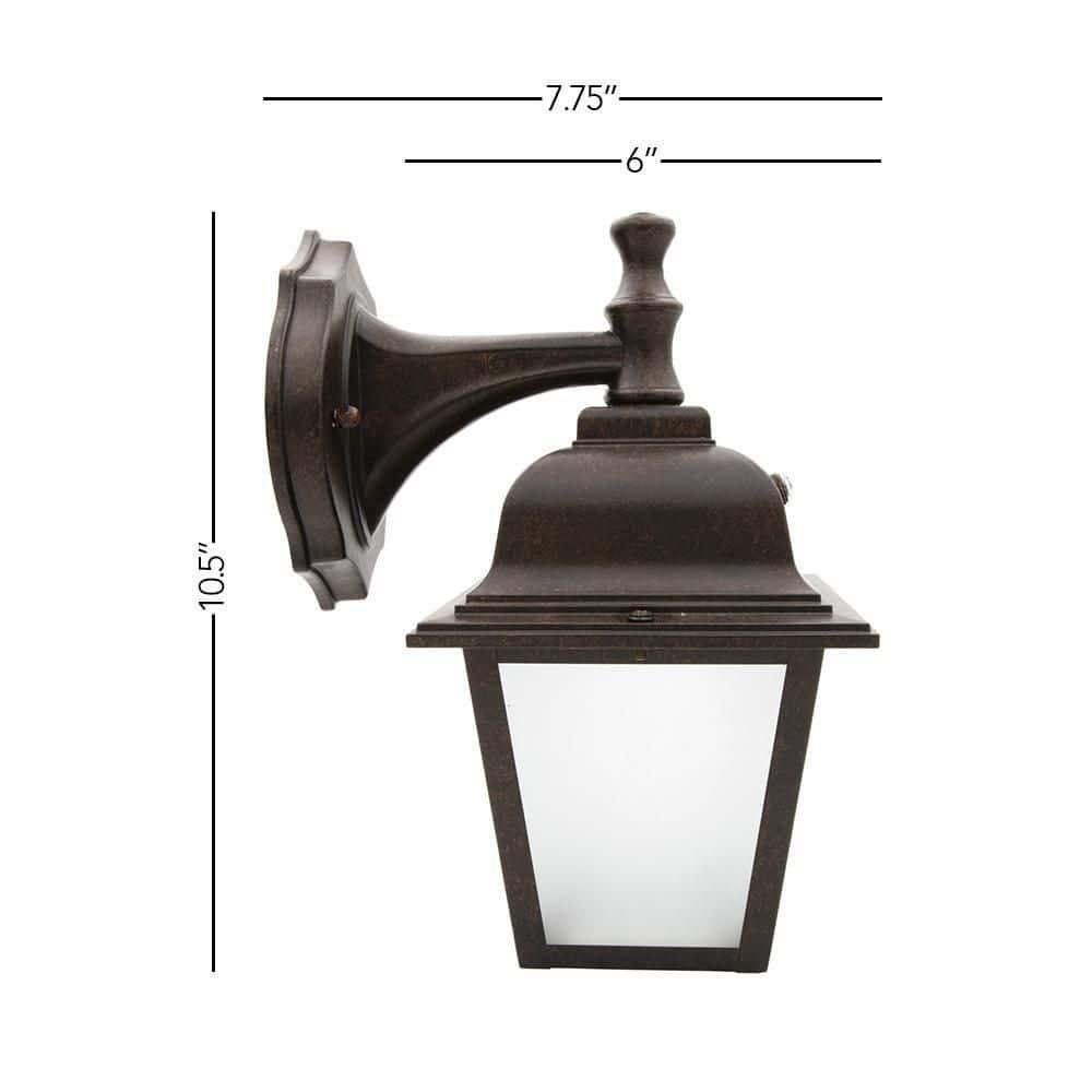Maxxima LED Porch Lantern Outdoor Wall Light, Aged Bronze w/ Frosted Glass, Dusk to Dawn Sensor, 3000K
