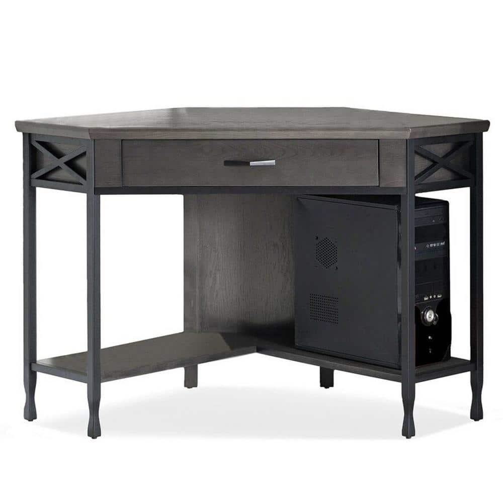 Leick Home 23430 Chisel & Forge Corner Computer Writing Desk with Drop Front Keyboard Drawer, Smoke Gray and Matte Black
