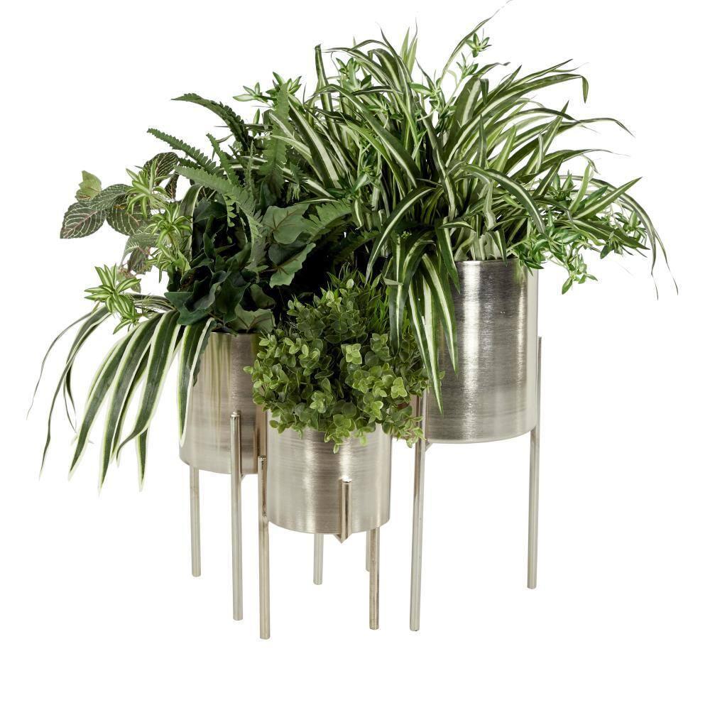 Set of 3 Contemporary Metal Planters in Stands - Olivia & May