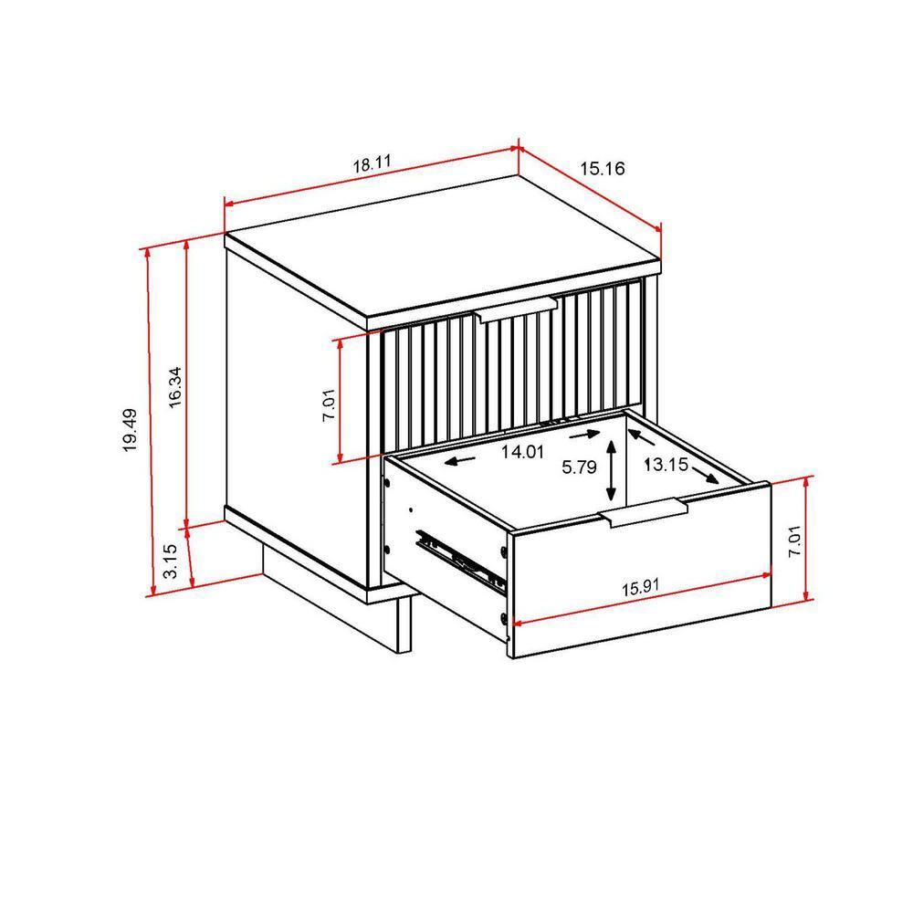 Manhattan Comfort Set of 2 Granville 2 Drawer Nightstands Dark Gray: Modern Design, Soft Close, Metal Handles