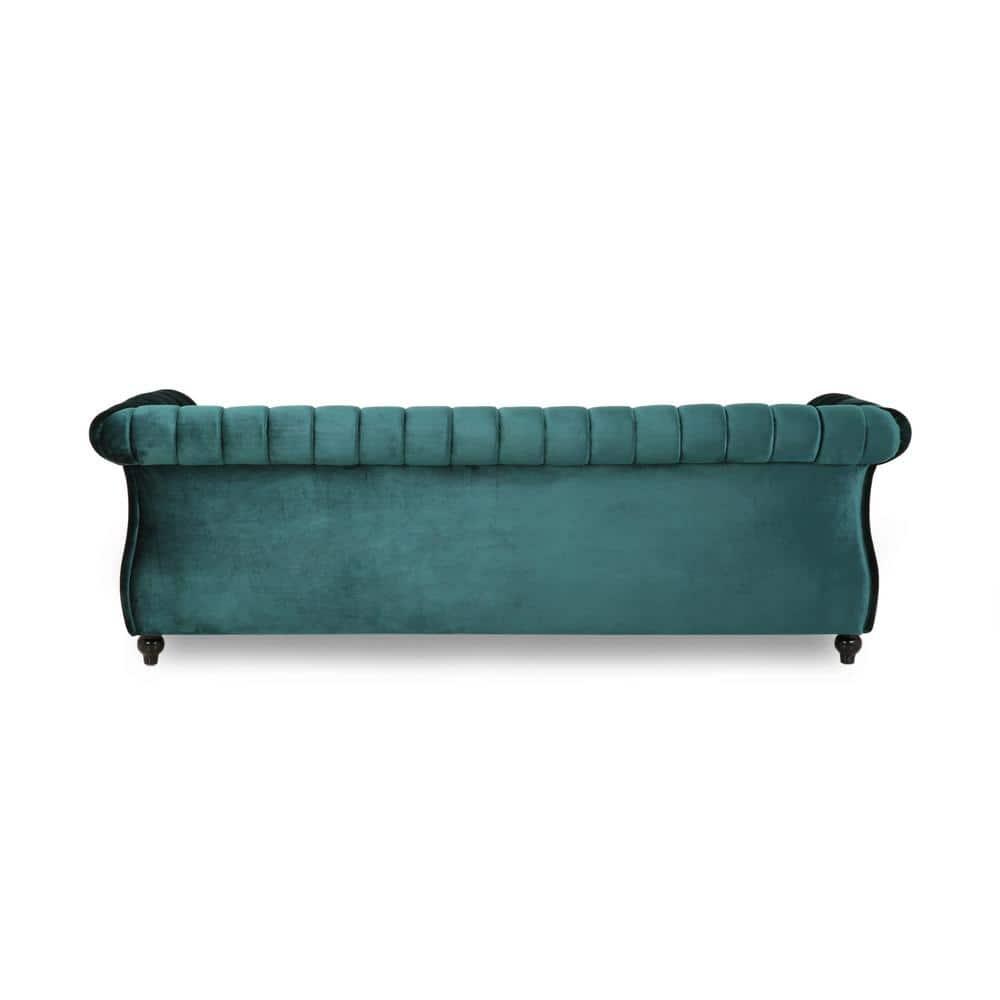 Noble House Fenix Velvet Channel Stitch 3 Seater Sofa, Teal