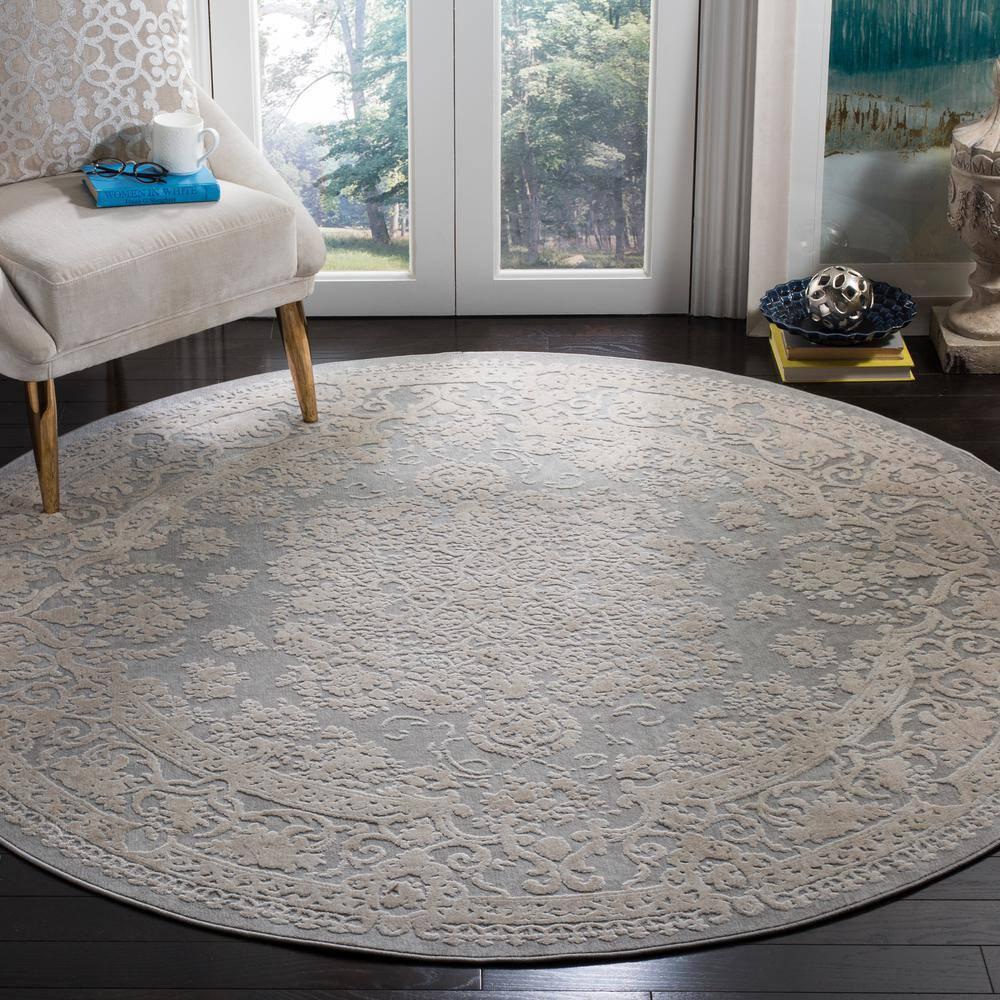 Reflection RFT664 Power Loomed Indoor Area Rug - Light Grey/Cream - 6'7" round - Safavieh.