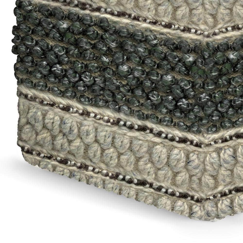 Grady Green and Natural Handloom Woven Square Pouf
