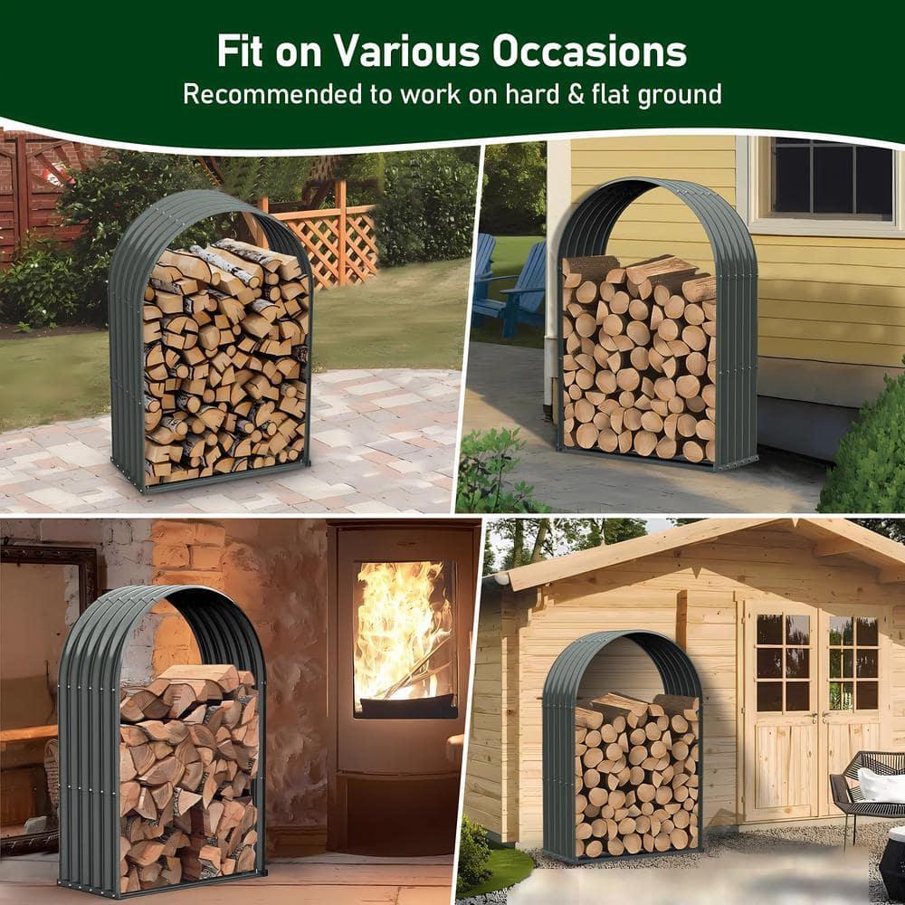 TRAMULL Heavy Duty Log Holder Galvanized Steel Firewood Storage with Assembly Kit
