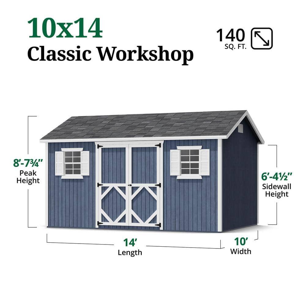 Little Cottage Co. 10x14 Classic Workshop Shed with Operable Windows, Outdoor Wood Storage Do-It-Yourself Precut Kit