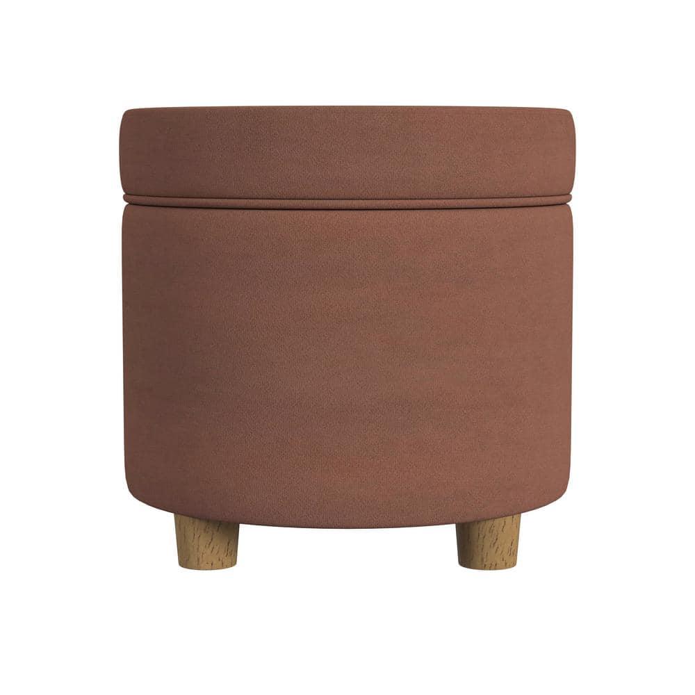 HomePop Round Storage Ottoman Spice: Upholstered Footstool with Hardwood Frame, 250lb Capacity