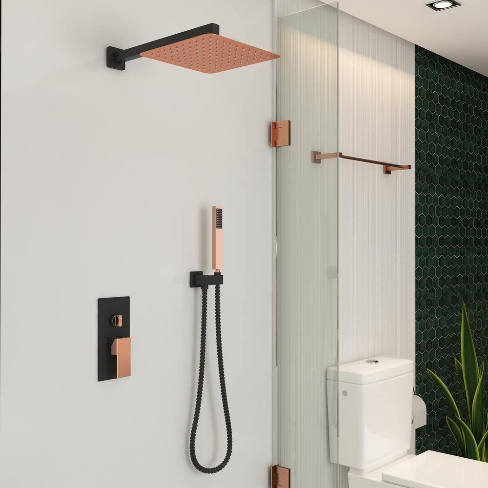 10 Inch Matte Black Shower System with Handheld Shower head, Bathroom Mixer Shower Set Wall Mounted Shower Faucet Rough-in Valve and Trim Kit