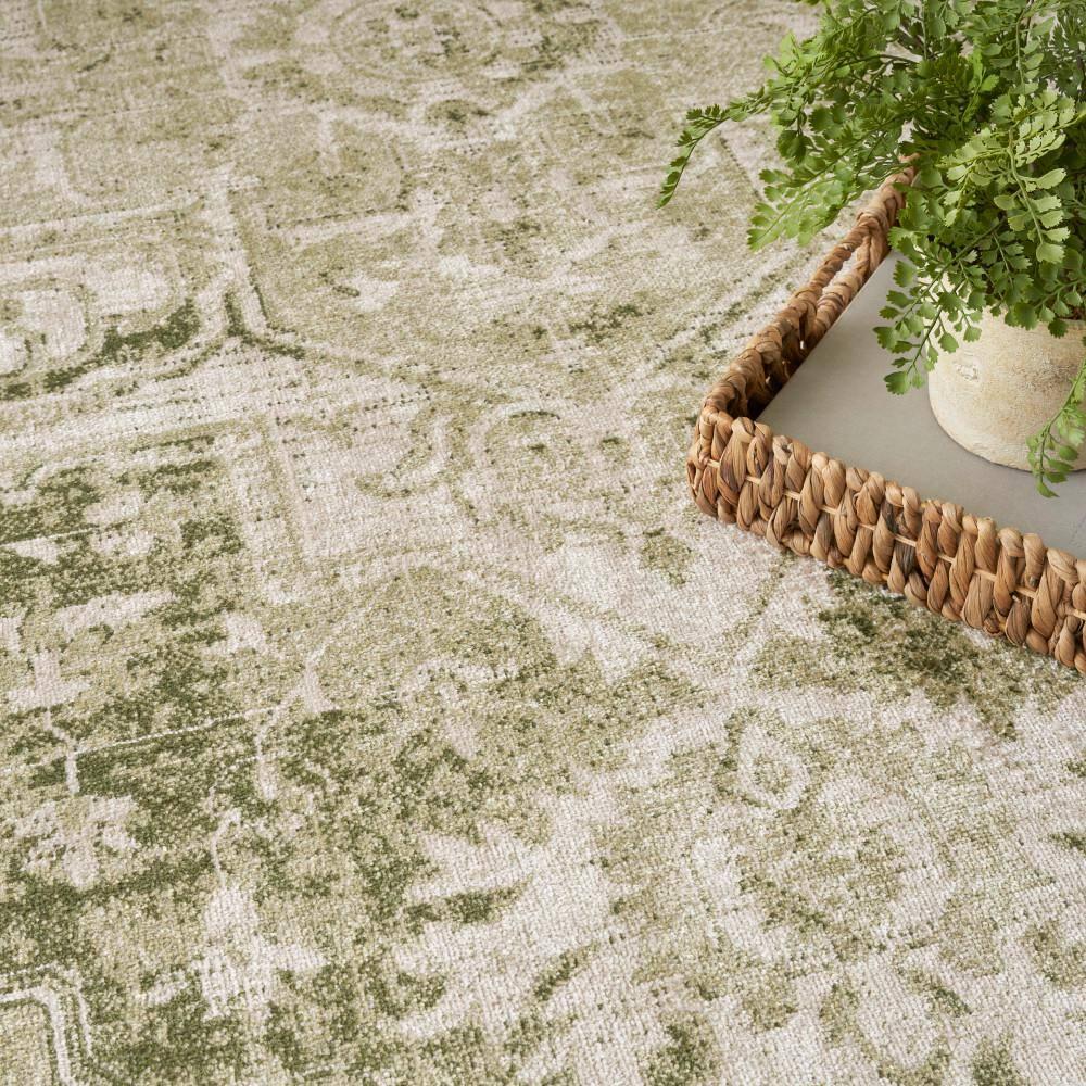Nourison Washable Astra Vintage Medallion Indoor Flatweave Area Rug Ivory Green 5'3" x Round