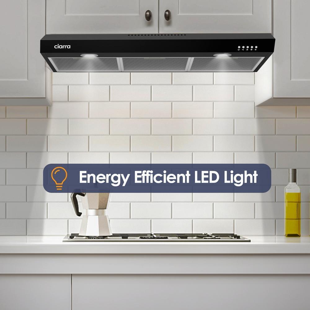 CIARRA Black Range Hood 30 inch Under Cabinet with Ductless Ducted Convertible Slim Kitchen Hood CAB90575