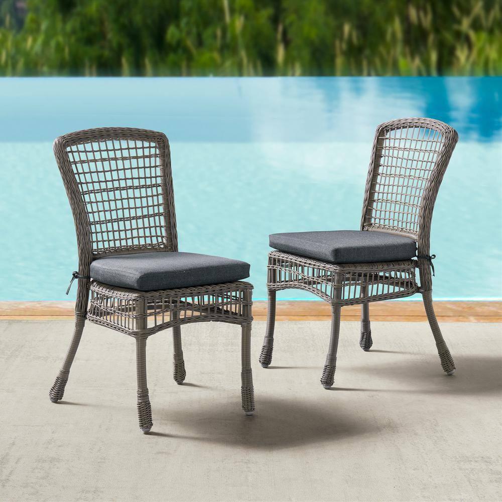Asti All-Weather Gray Wicker Outdoor Set of Two Dining Chairs with Cushions
