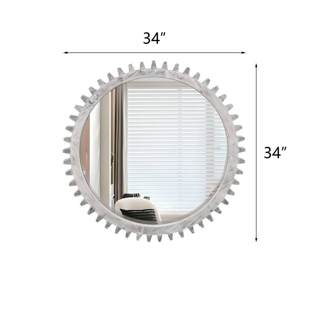 17 Stories Vintage 34'' X 34'' Wood Round Hanging Gear Shape Heavy Decorative Mirror For Bathroom Living Room Entryway Or Put Together To Your Liking