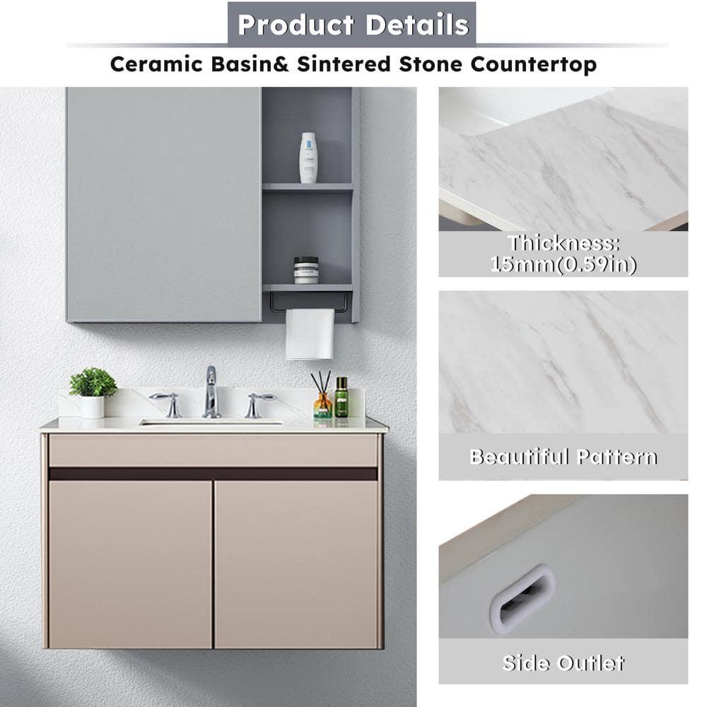 Tech Cube 43 Inch Marble Vanity Top, White Vanity Top With Pre-Drilled Faucet Holes, Bathroom Vanity Top With Undermount Rectangular Middle Sink And 4" Height Backsplash,  Bianco Carrara Venato TCYX14547A