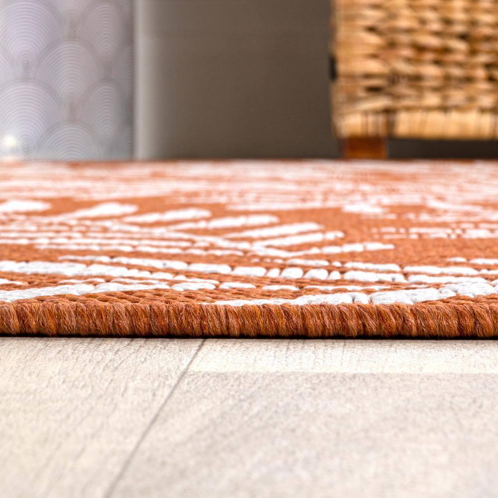 2' x 10' Nevis Palm Frond Indoor/Outdoor Runner Rug, Orange/Cream - JONATHAN Y