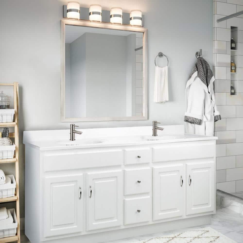 73 Inch Cultured Marble Vanity Top Two Sinks with Backsplash, White