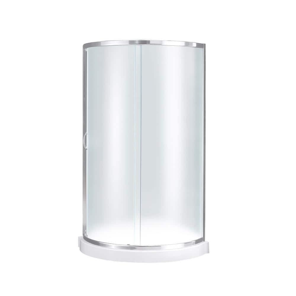 Ove Decors OVE Decors Breeze Premium 33 in. Round Shower Kit w/ Frosted, Base in Chrome Finish BREEZE 32 FROSTED GLASS KIT