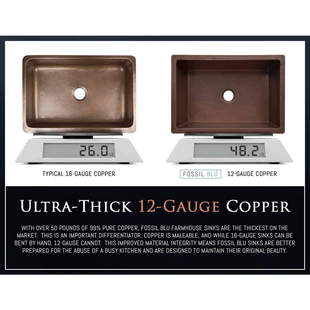 FSW1106 LUXURY 30-INCH HEAVY 12-GAUGE DARK PATINA COPPER FARMHOUSE SINK, INCLUDES ACCS, FLAT FRONT