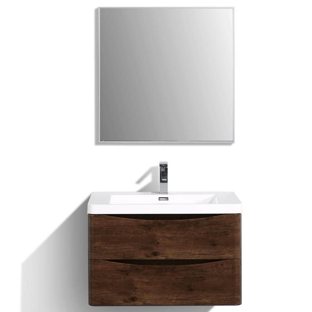 Eviva Smile 30" Rosewood Modern Bathroom Vanity Set with Integrated White Acrylic Sink
