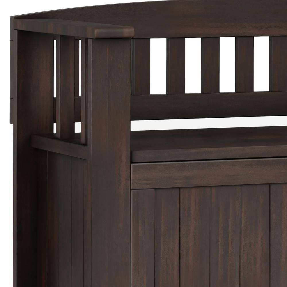 Simpli Home Acadian SOLID WOOD 36 inch Wide Transitional Small Entryway Storage Bench in Brunette Brown