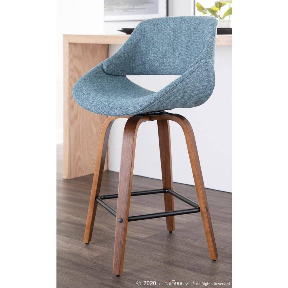 Set of 2 Fabrico Mid-Century Modern Counter Height Barstools - LumiSource: Walnut Wood, Polyester Upholstery