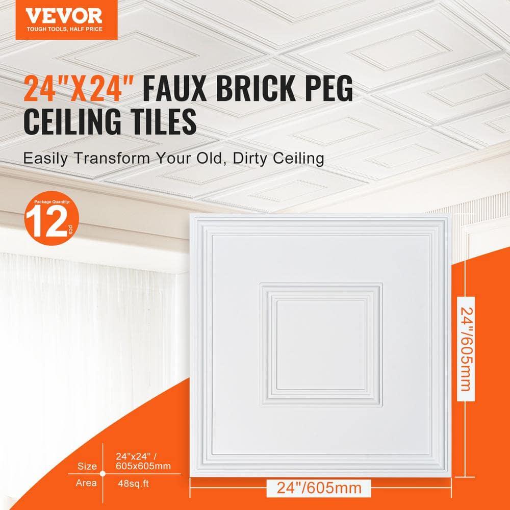 VEVOR Ceiling Tiles 12-Pack 24 x 24 in PVC Easy Installation White Geometric (Set of 12)