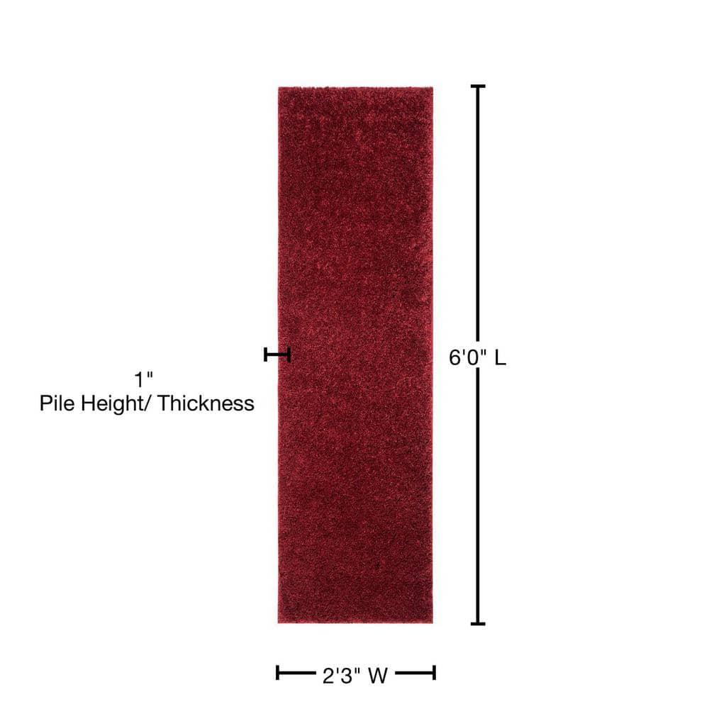 SAFAVIEH August Carlene Solid Plush Shag Runner Rug, Burgundy, 2'3" x 6'