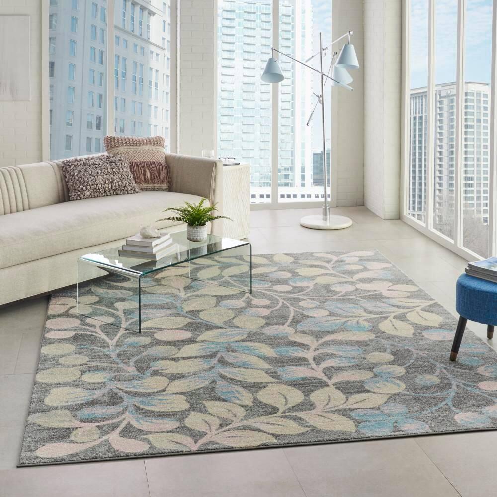 Nourison Tranquil 8' X 10' Grey/Beige Area Rug Contemporary Botanical Vine and Bloom by Nourison