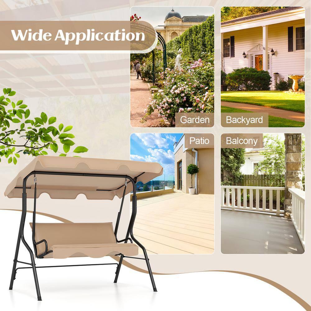 Arlmont & Co. Arlmont & Co. Patio 3 Seats Canopy Swing Glider Hammock Steel Frame Cushioned Backyard