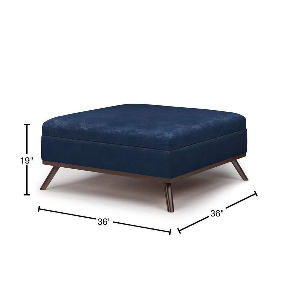Simpli Home Owen 36"W Upholstered Square Coffee Table Storage Ottoman with Lift Top and Solid Wood Legs