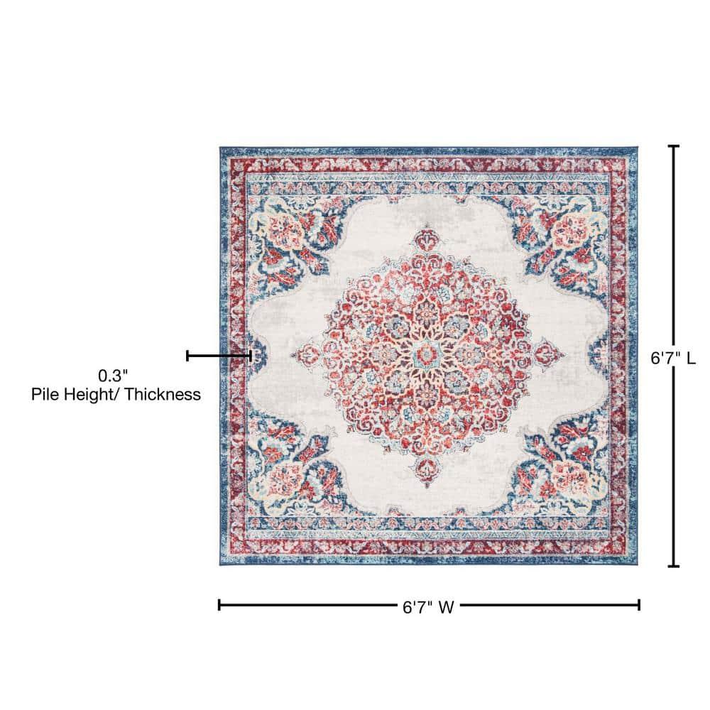 SAFAVIEH Brentwood Cahal Oriental Area Rug, Ivory/Red, 6'7" x 6'7" Square
