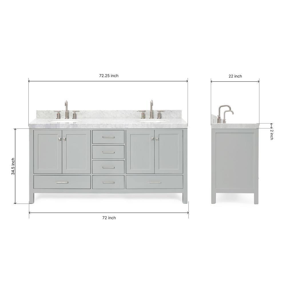 Cambridge 72'' Double Bathroom Vanity with Carrara Marble Top