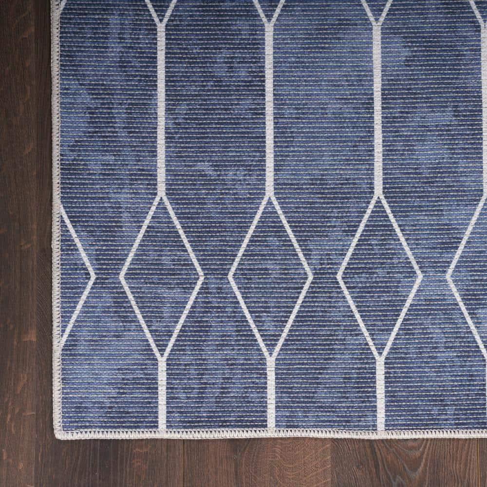 Pymble Geometric Machine Washable Area Rug in Navy Blue