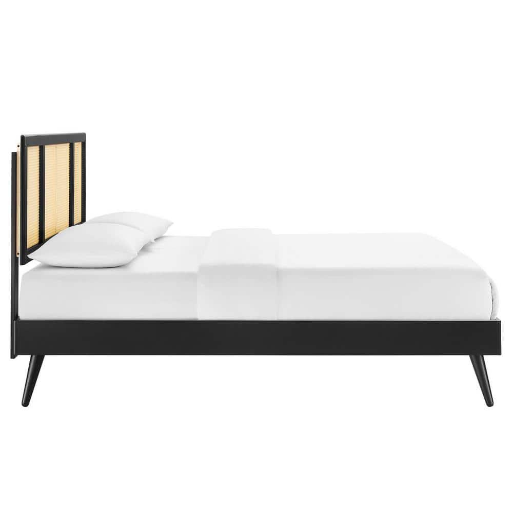 Kelsea Cane and Wood King Platform Bed With Splayed Legs Black