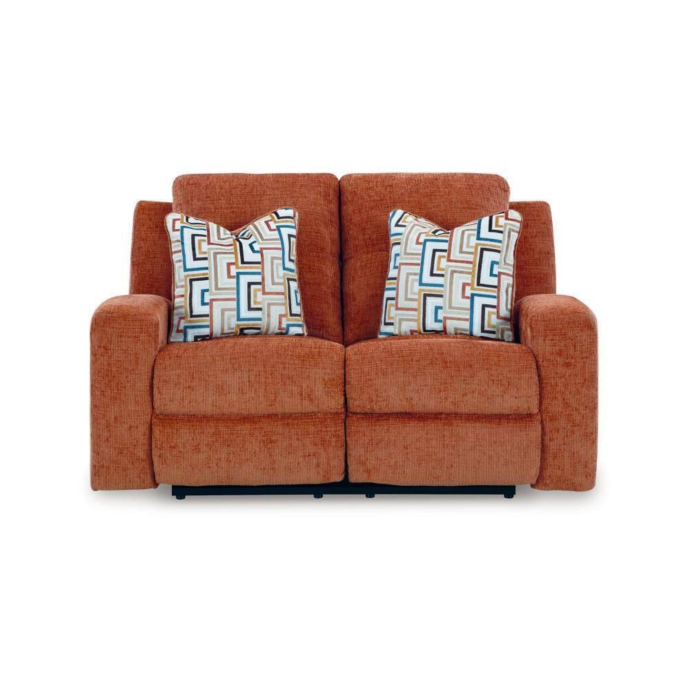 Tufted Orange Fabric Check Loveseat, 64-inch