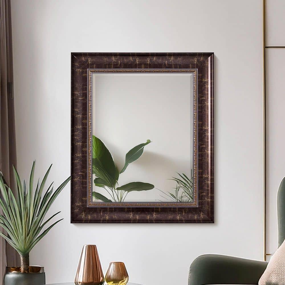 Head West Bronze Distressed Embossed Rectangular Framed Beveled Accent Wall Vanity Mirror - 30.5 x 36.5