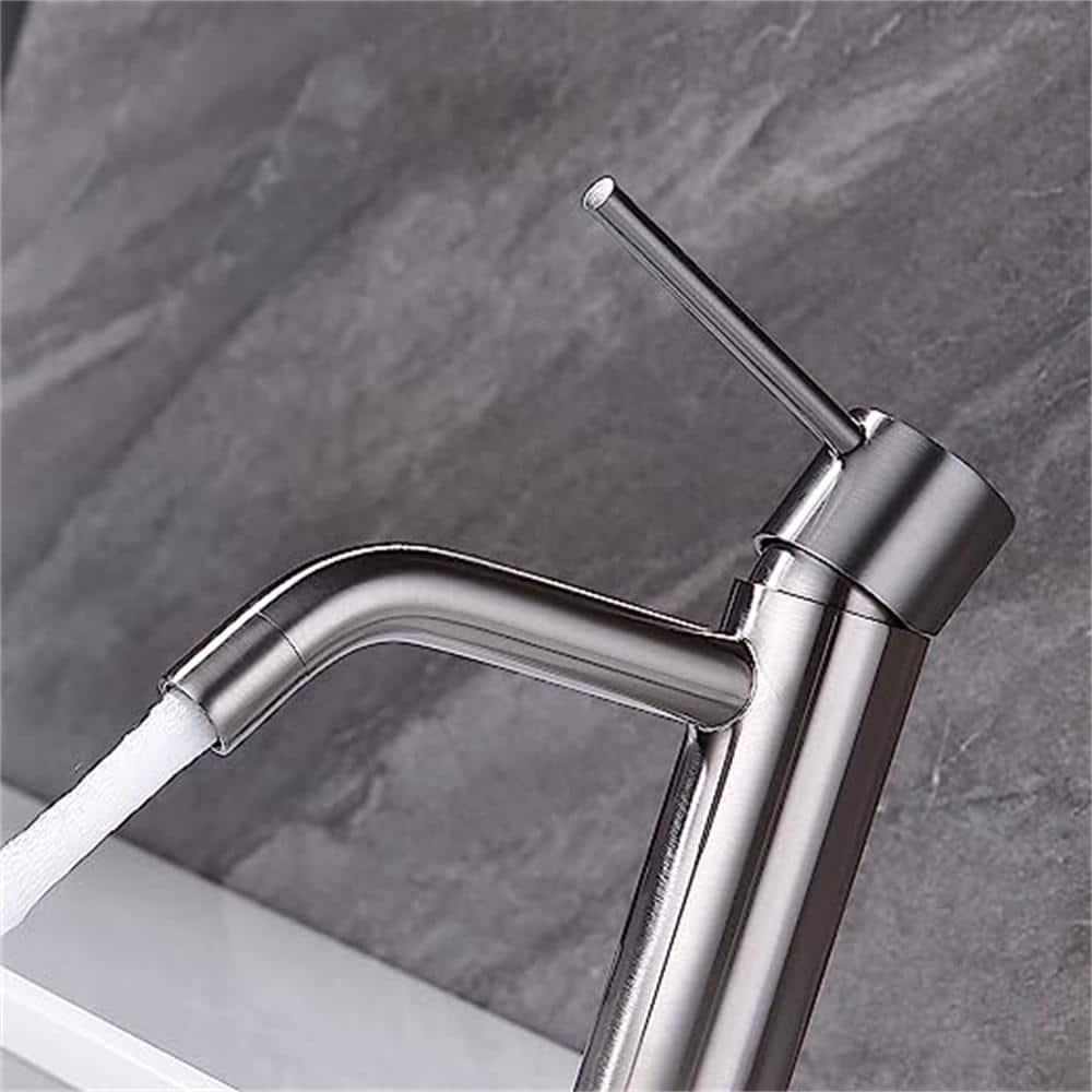 Brushed Nickel Single Hole Bathroom Faucets Single Handle, JXMMP Brushed Bathroom Vanity Sink Faucet with Pop Up Drain Assembly and 6 inch Deck Plate