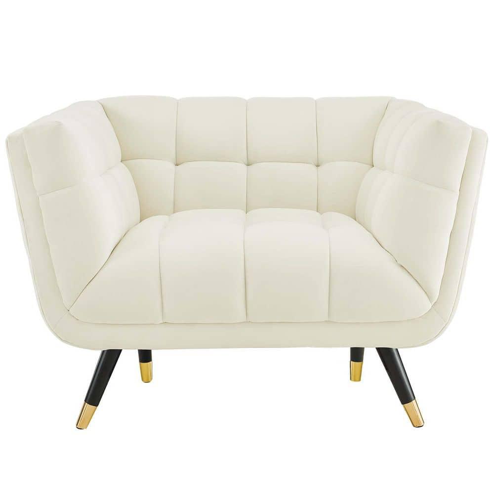 Modway Adept Performance Velvet Accent Armchair in Ivory and Black