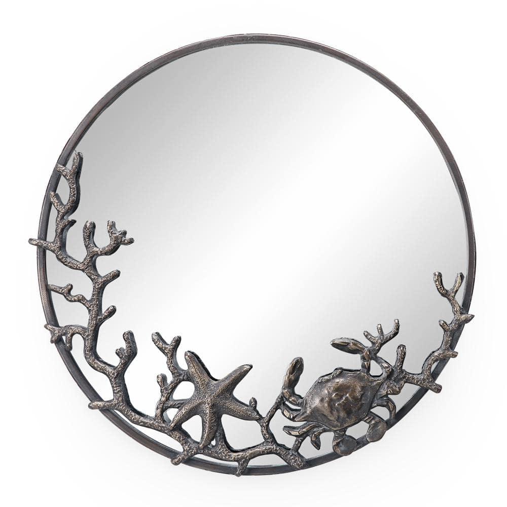 SPI Home Starfish and Crab Wall Mirror – 22" Round Cast Iron Frame with Coastal Marine Design, Rustic Bronze Sea Life Decor