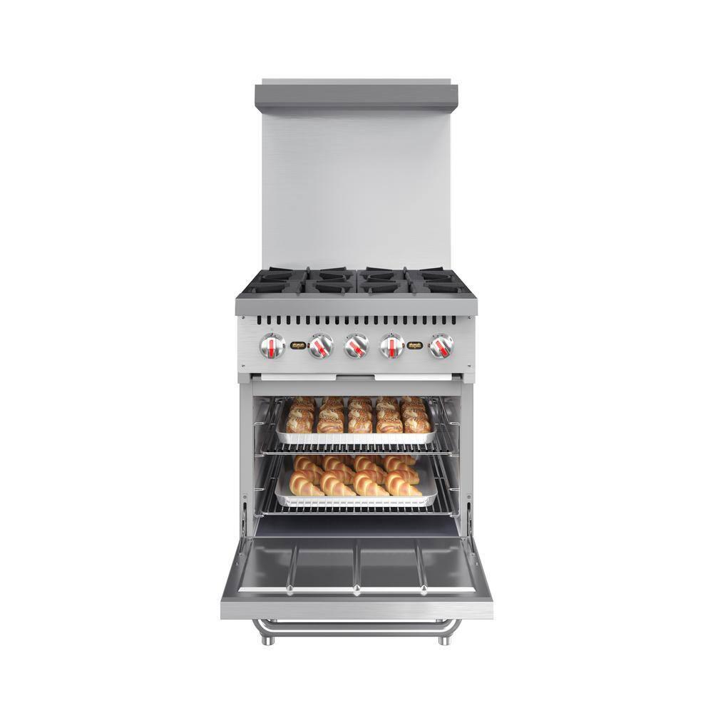 KoolMore 24 in. 4 Burner Commercial Natural Gas Range with Oven in Stainless-Steel (KM-CR24-NG)