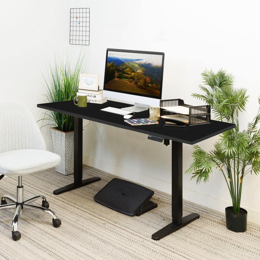 Mount-It! Height Adjustable Electric Sit-Stand Black Desk with Black Tabletop