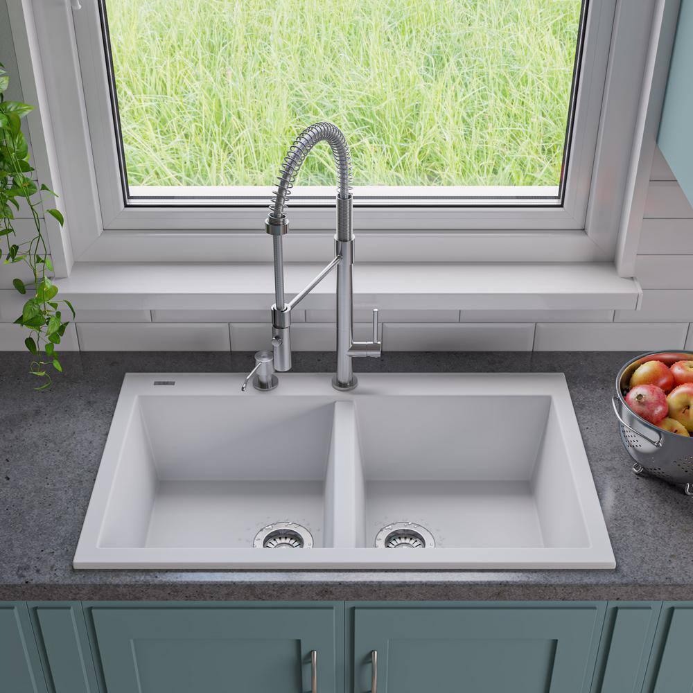 34'' L Drop-In Double Bowl Granite Kitchen Sink
