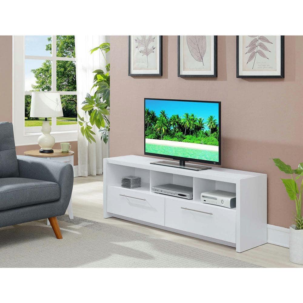 Convenience Concepts Newport Marbella 60 inch TV Stand with Cabinets and Shelves, White