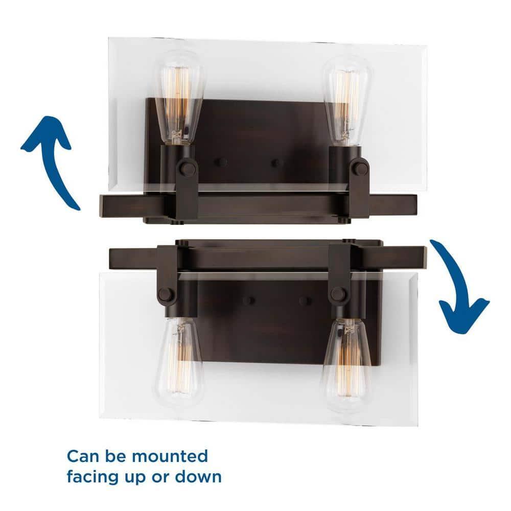 Progress Lighting Glayse 2-Light Bath & Vanity, Antique Bronze, Beveled Glass Shade