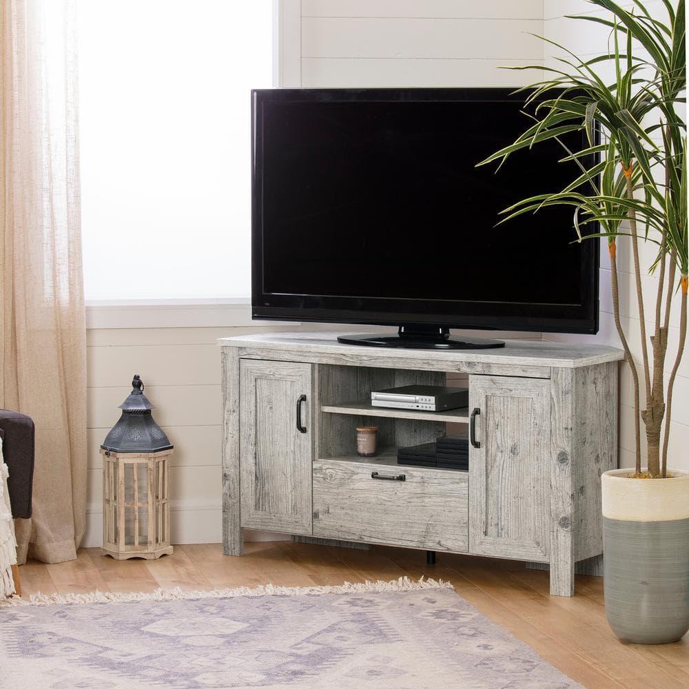 Lionel Corner TV Stand for TVs up to 48" Light Gray - South Shore: Farmhouse Style, Media Storage, Metal Handles