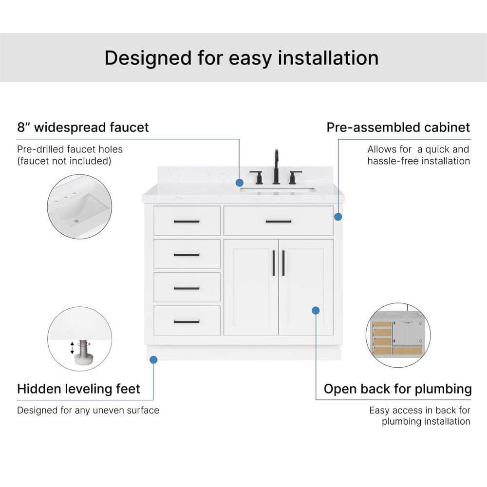 Ariel T042srcqrvo Hepburn 42" Free Standing Single Basin Vanity Set - White