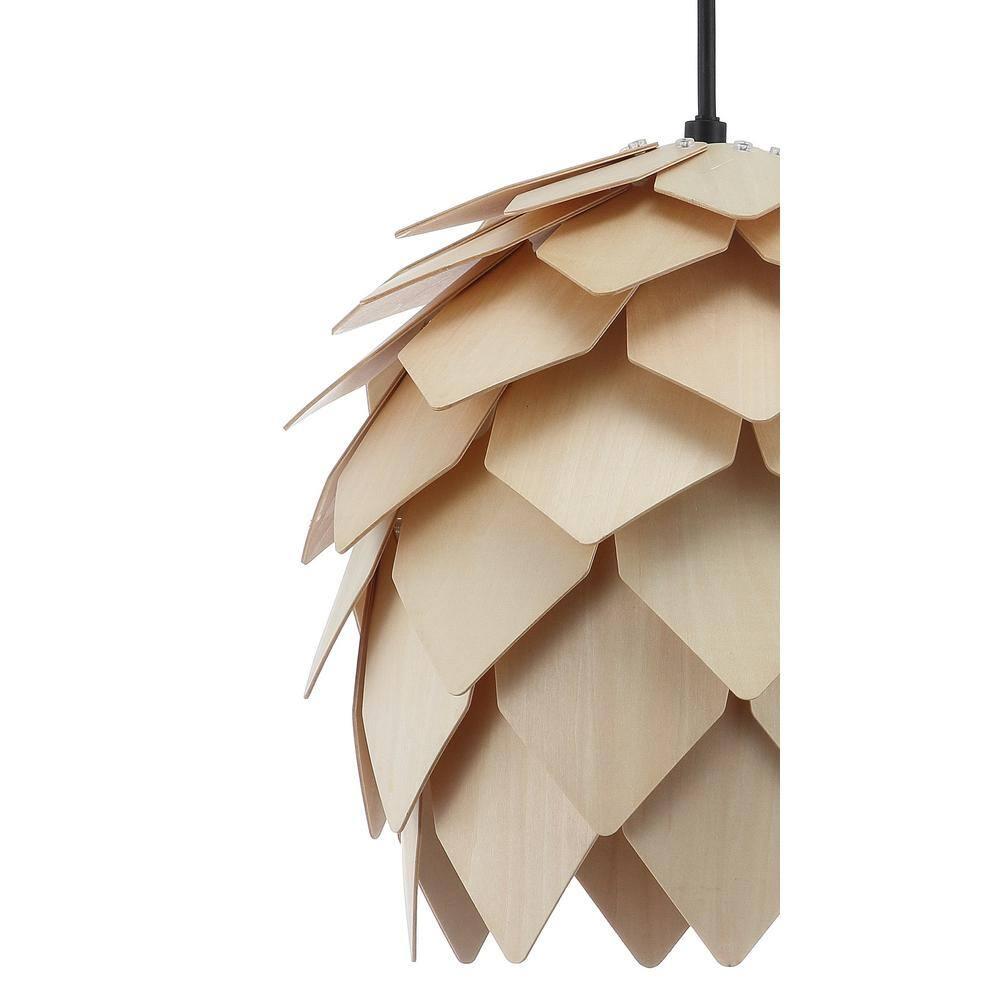HOZO JYL6125A Simon 11.75" Pinecone Wood LED Pendant Contemporary Dimmable Adjustable Dining Room Living Room Kitchen Foyer Bedroom Hallway, Natural