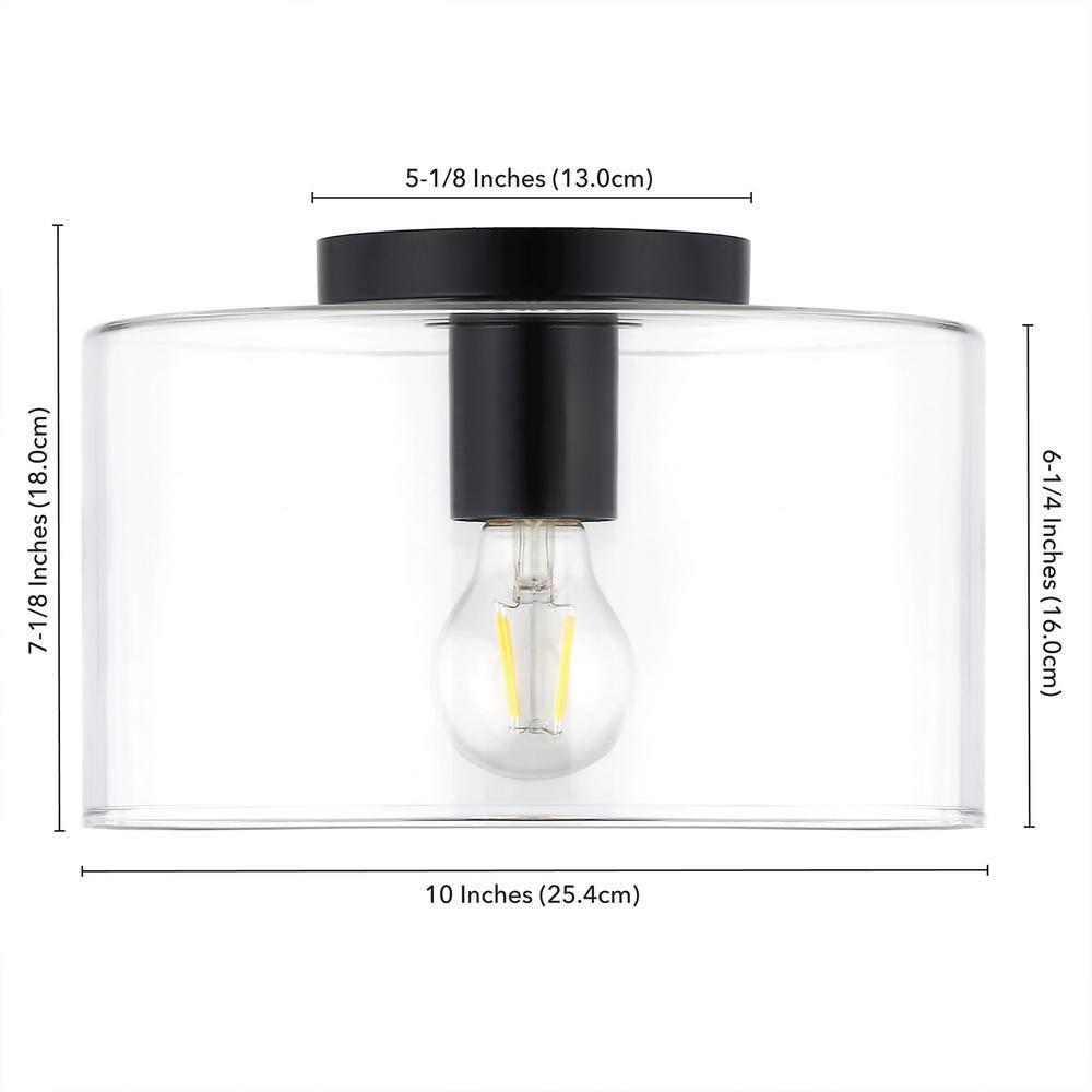 Evelyn&Zoe 10" Matte Black Metal/Glass Semi Flush Mount