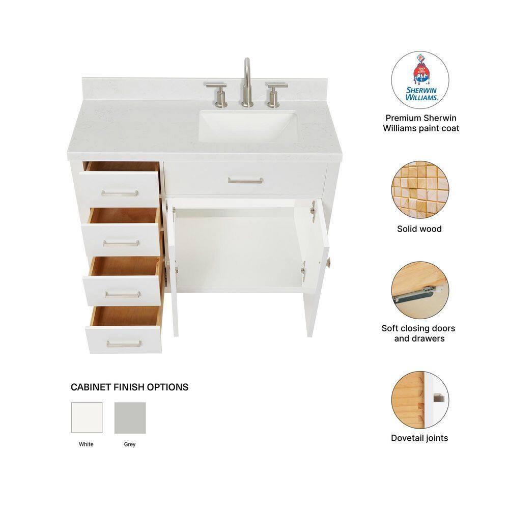 Ariel H036slcqrvo Bristol 36" Free Standing Single Basin Vanity Set - White